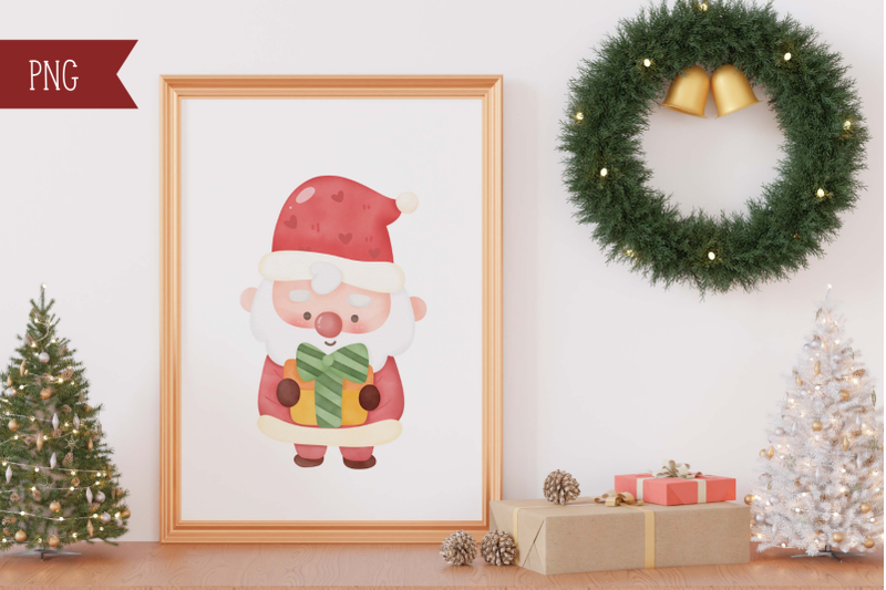 christmas-watercolor-clipart-cute-santa-drawing-kawaii