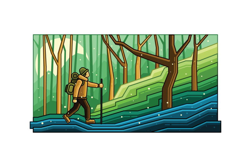 mountain-hiking-vector-graphics-line-illustration