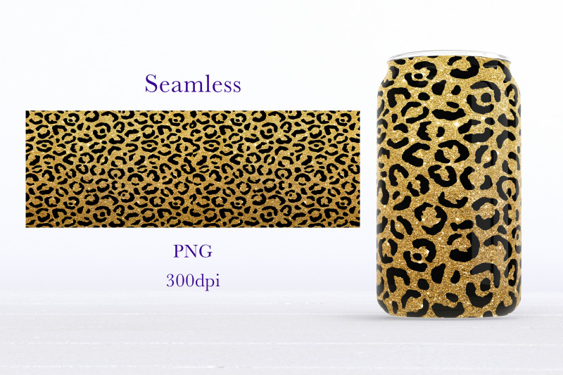 leopard-print-glass-can-wrap-gold-glitter-sublimation-png