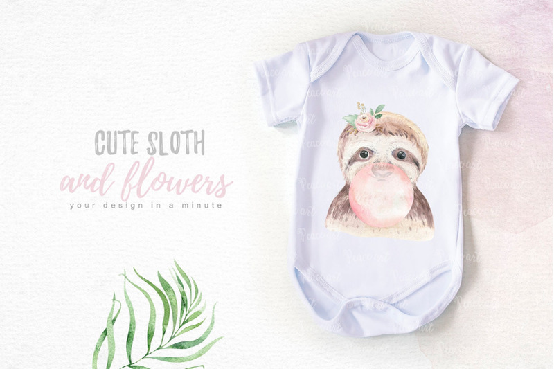 watercolor-baby-nursery-tropical-sloth-animals-clipart-png