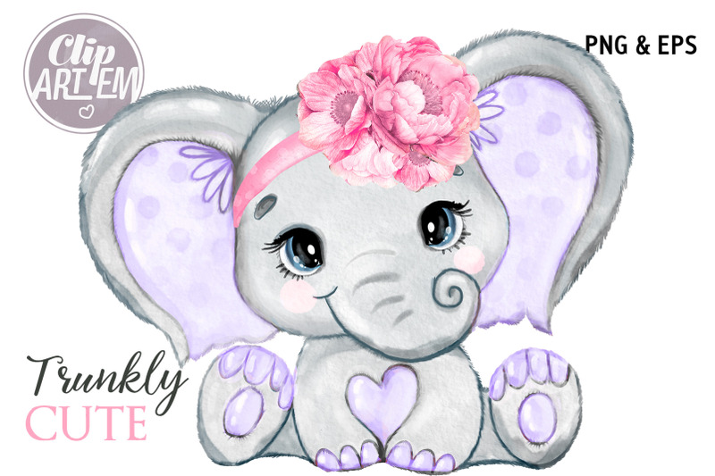 pink-purple-baby-girl-elephant-watercolor-vector-eps-and-png-images