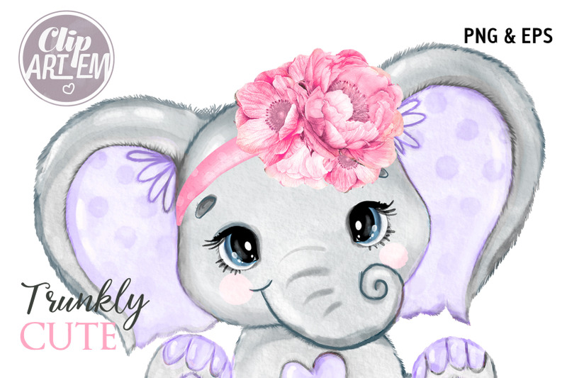 pink-purple-baby-girl-elephant-watercolor-vector-eps-and-png-images