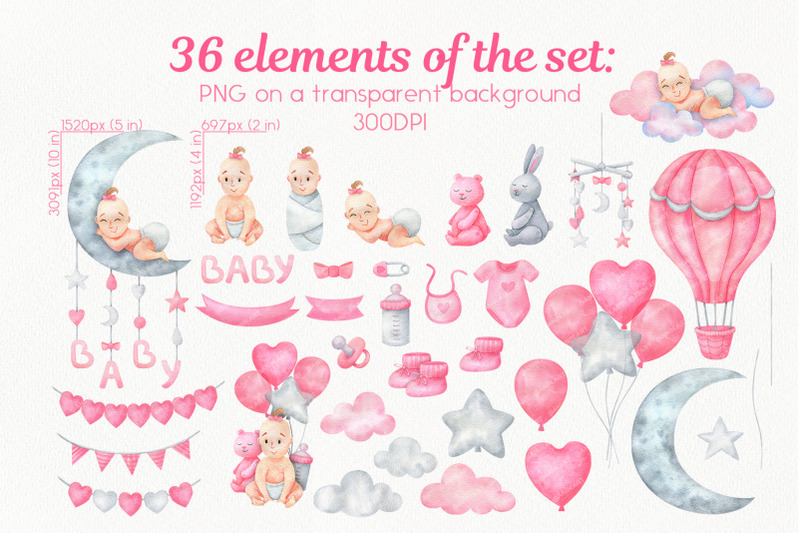 watercolor-patterns-and-clipart-with-a-newborn-baby-girl