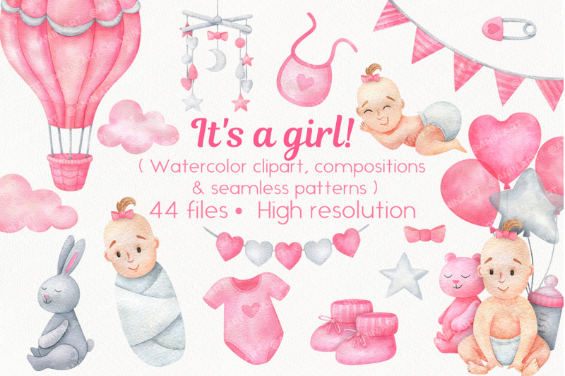 watercolor-patterns-and-clipart-with-a-newborn-baby-girl