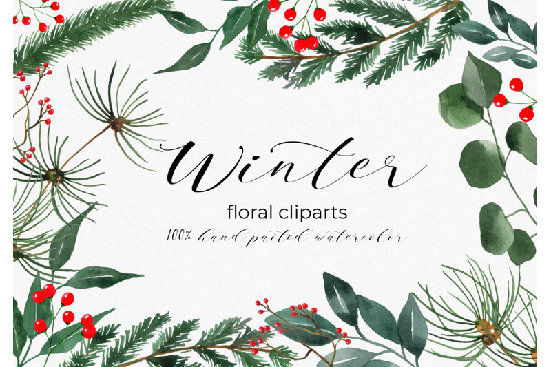 winter-florals-watercolor-clipart