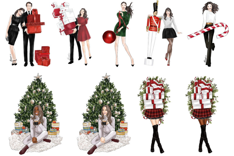 the-ultimate-christmas-girls-bundle-watercolour-fashion-clipart