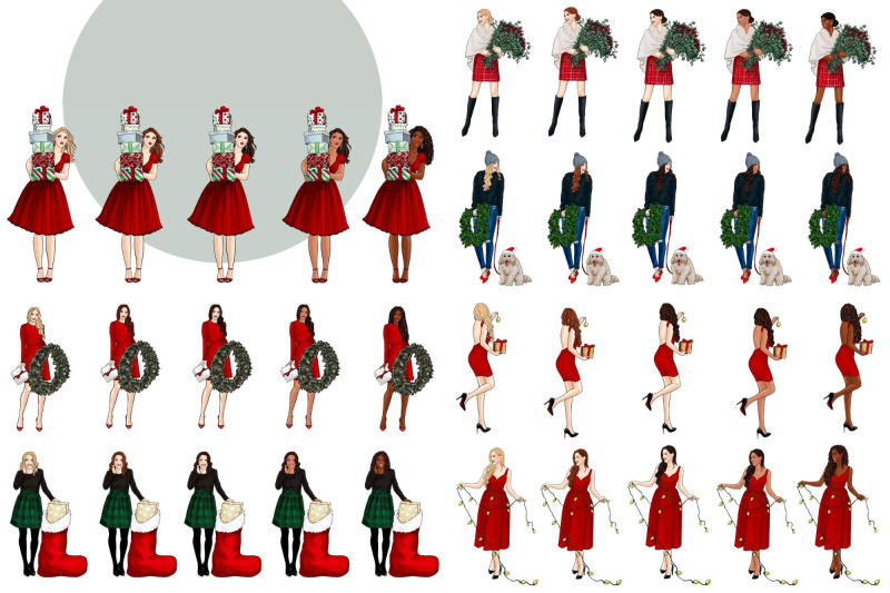 the-ultimate-christmas-girls-bundle-watercolour-fashion-clipart