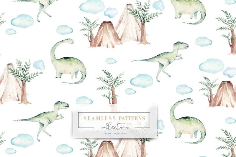 watercolor-baby-mother-nursery-dinosaur-digital-seamless-patterns