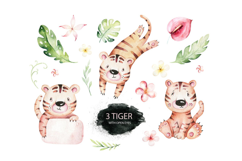 watercolor-tiger-animals-tropic-clipart-digital-kids-baby-tiger-poster