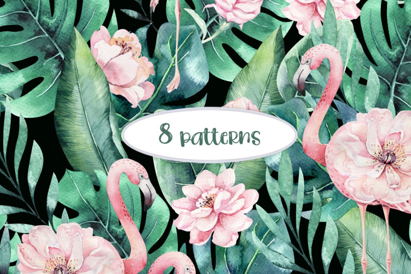 watercolor-flamingo-patterns-digital-tropical-pattern-tropic-flamingo
