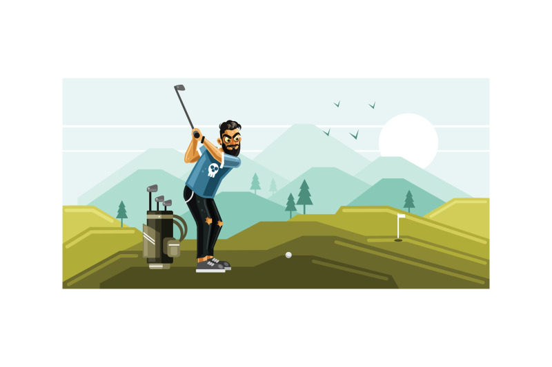 playing-golf-on-the-field-graphics-illustration