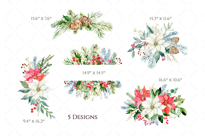 watercolor-xmas-flowers-greenery-pine-fir-needles