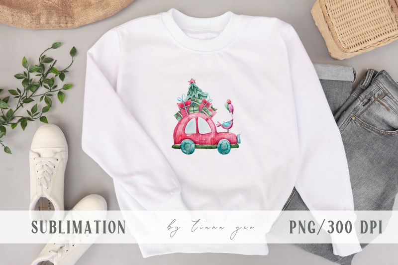 watercolor-christmas-car-with-gift-boxes-sublimation