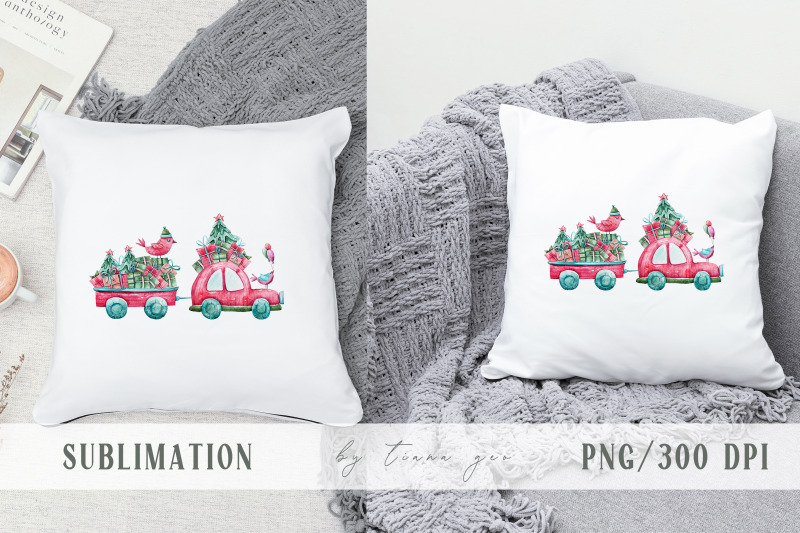 watercolor-christmas-car-with-gift-boxes-sublimation-1-png