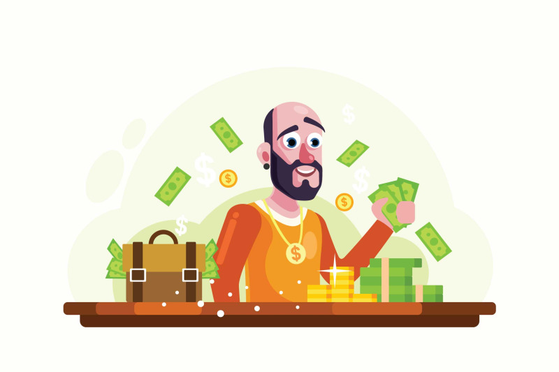 rich-man-with-money-and-gold-vector-illustration