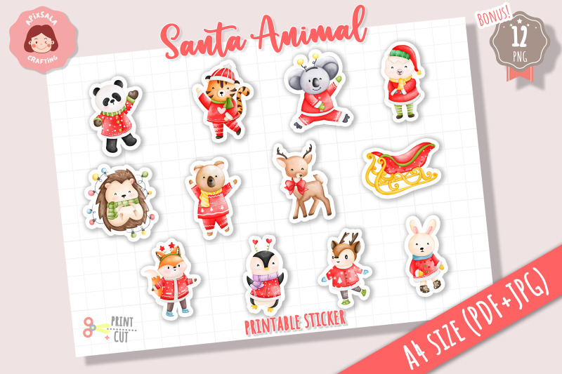 santa-animal-sticker-sheet-christmas-ornament-sticker