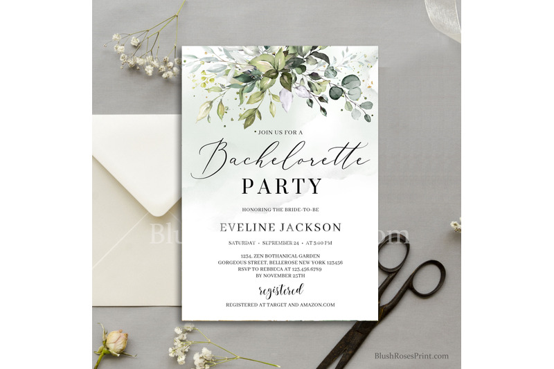 greenery-eucalyptus-foliage-faux-gold-bachelorette-party-invitation