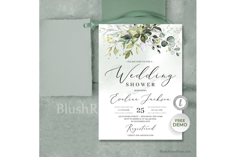 greenery-eucalyptus-foliage-and-faux-gold-wedding-shower-invitation