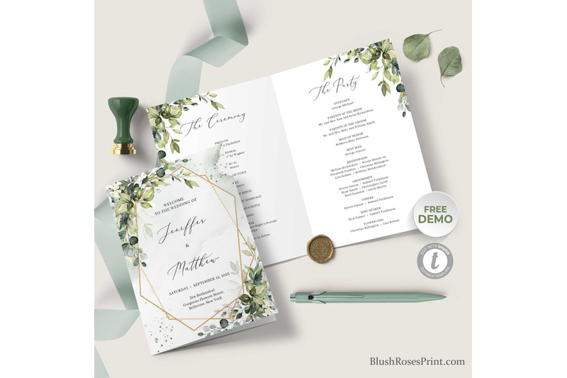 greenery-eucalyptus-foliage-faux-gold-wedding-day-plan-program-8-5x11-quot