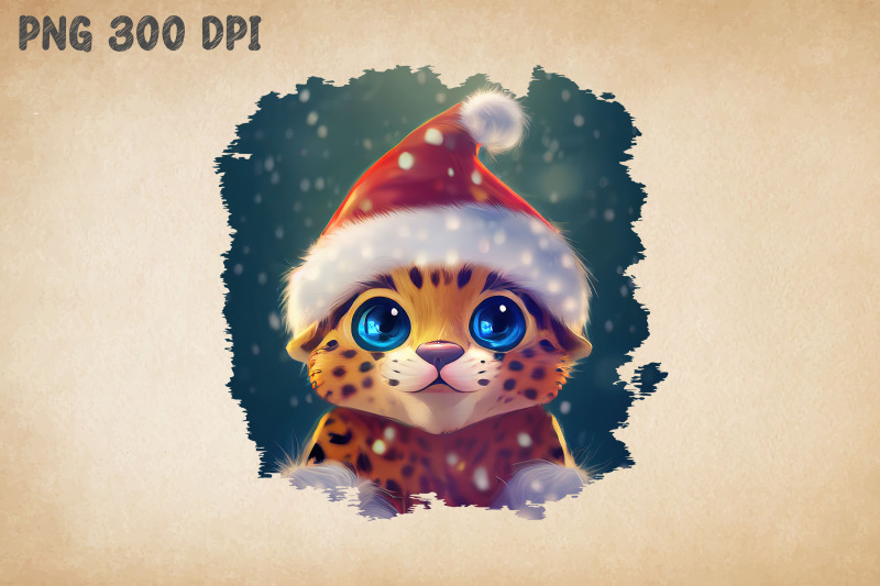 cute-little-leopard-santa-hat-christmas