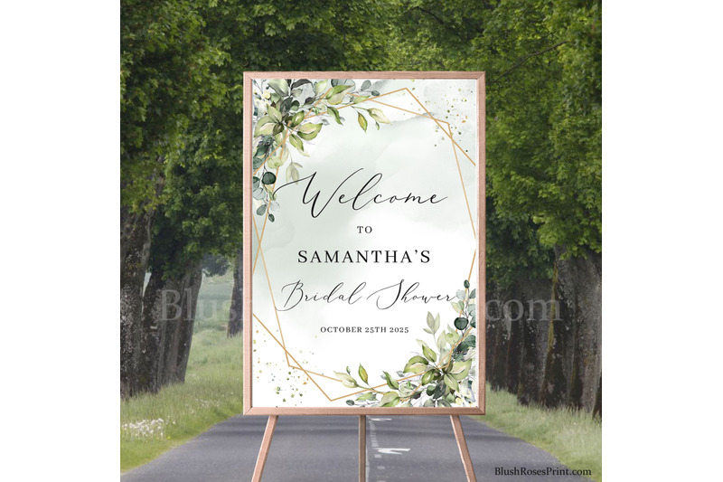greenery-eucalyptus-foliage-and-faux-gold-bridal-shower-welcome-sign