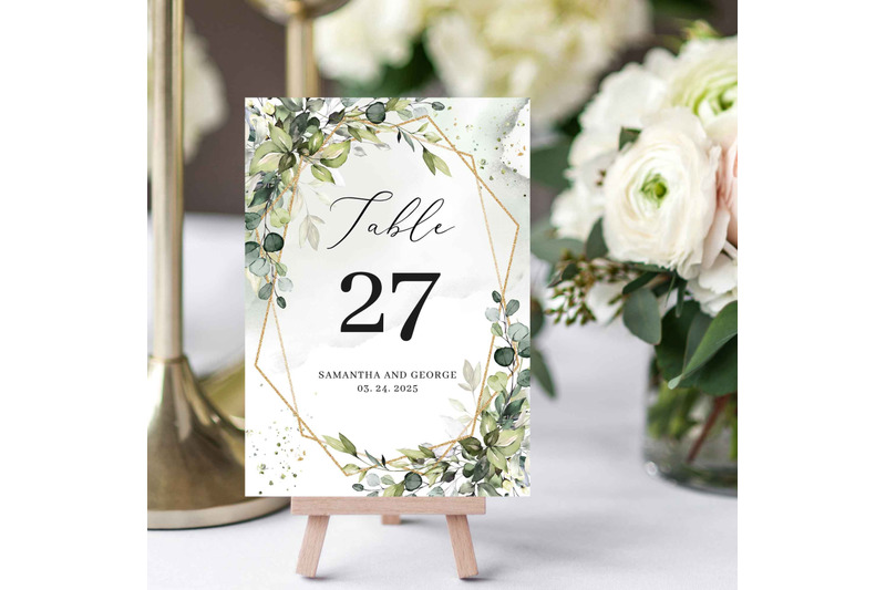 greenery-eucalyptus-foliage-and-faux-gold-wedding-table-number-cards