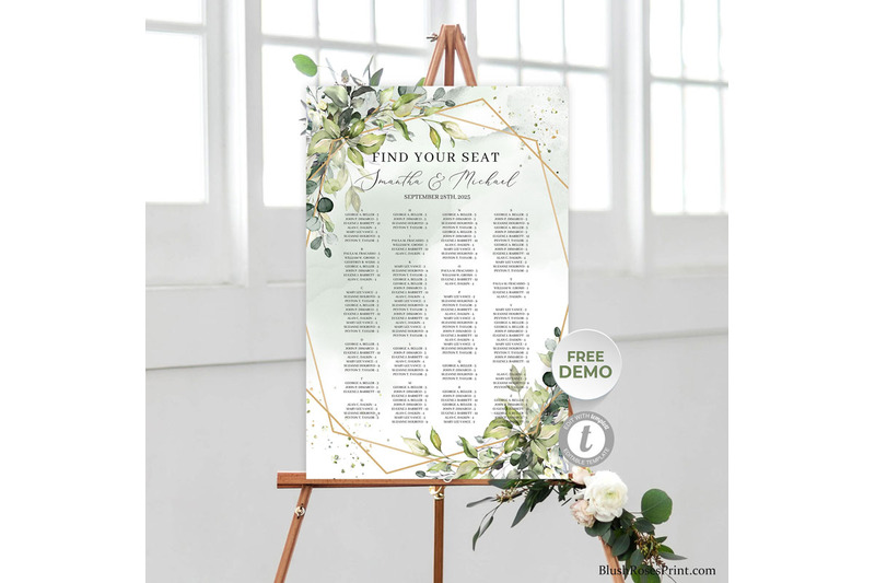 greenery-eucalyptus-foliage-and-faux-gold-wedding-seating-chart-poster
