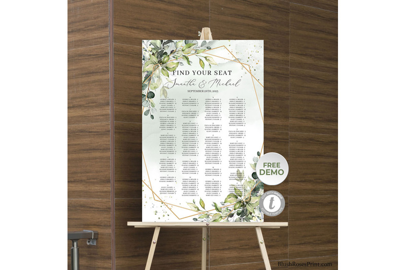 greenery-eucalyptus-foliage-and-faux-gold-wedding-seating-chart-poster