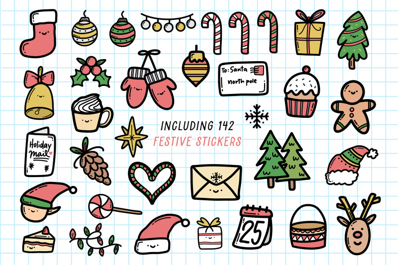 The Christmas Sticker Pack (Christmas Stickers, Xmas Stickers) By Lollipop  Hand Drawn