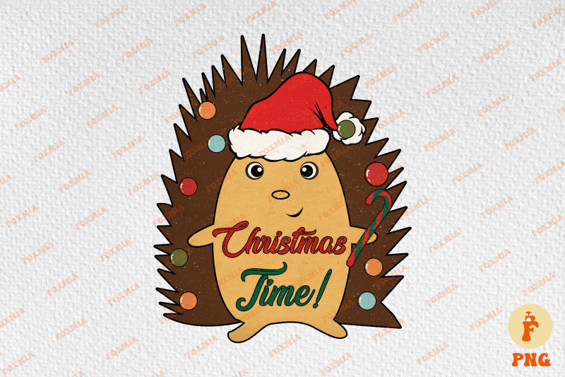 retro-christmas-animal-vintage-hedgehog