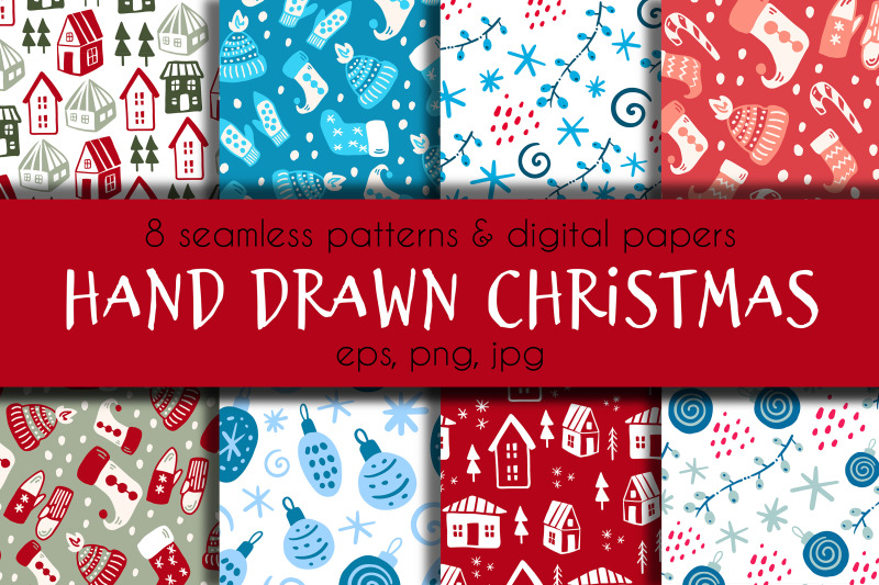 hand-drawn-christmas-patterns-amp-digital-papers