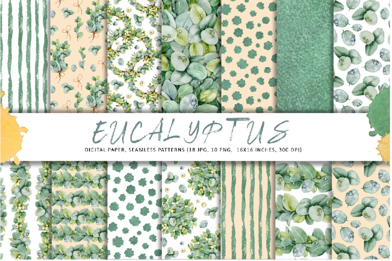 green-eucalyptus-leaves-white-mistletoe-berries-digital-paper-seaml