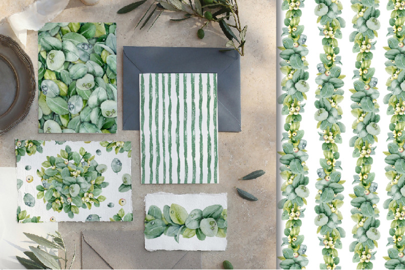 green-eucalyptus-leaves-white-mistletoe-berries-digital-paper-seaml
