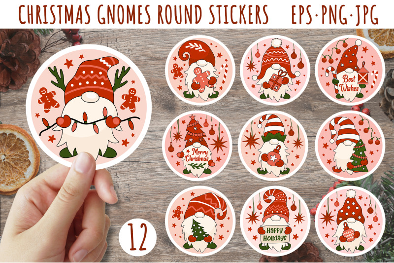 christmas-gnome-stickers-round-christmas-stickers-bundle