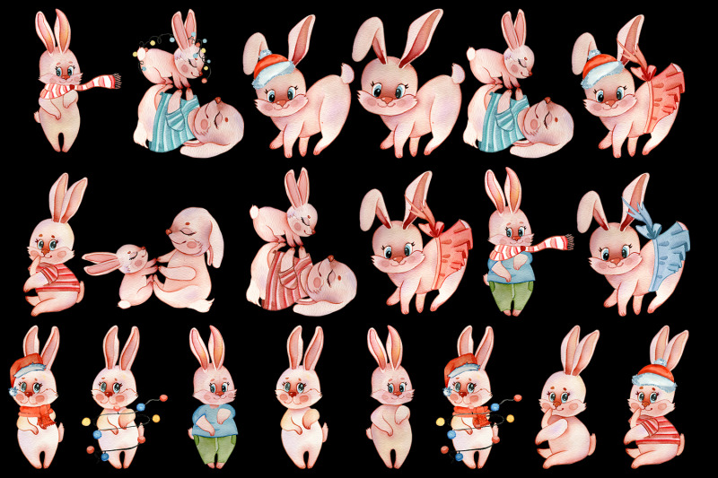 new-year-symbol-rabbit-2023-christmas-watercolor-clipart