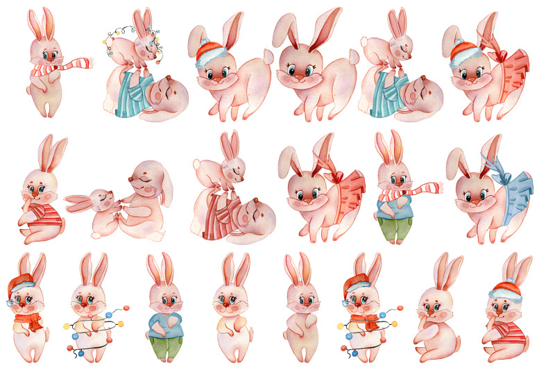 new-year-symbol-rabbit-2023-christmas-watercolor-clipart