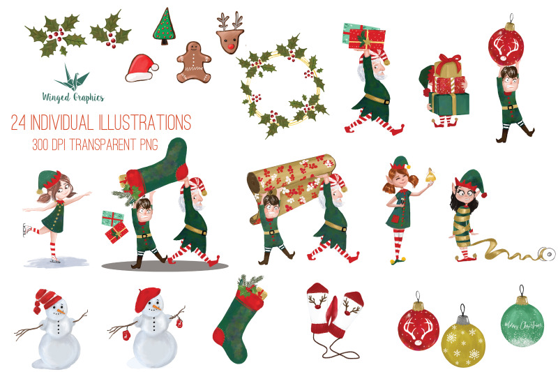 christmas-elves-in-santa-039-s-workshop-illustration-set