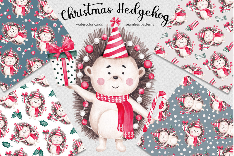 watercolor-set-christmas-hedgehog