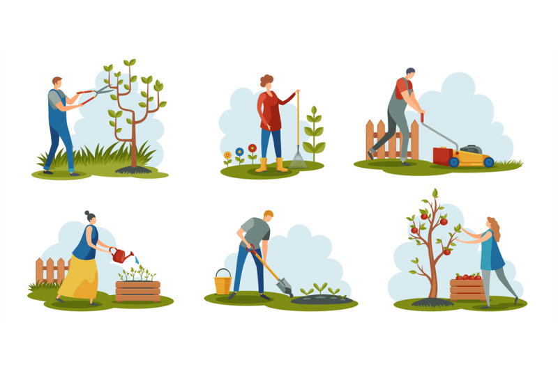 ers-landscaping-garden-flat-style-vector-colorful-set