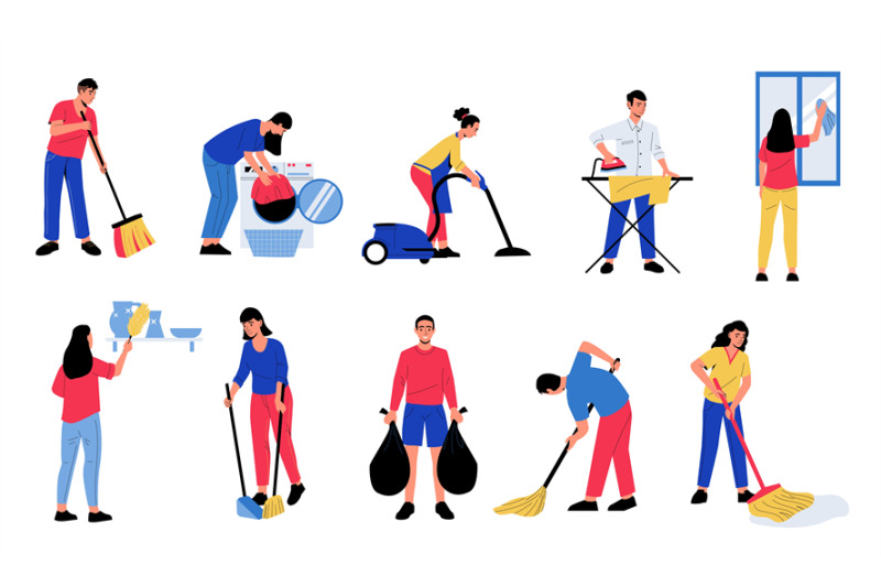 people-cleaning-up-cartoon-abstract-characters-doing-housework-ironin