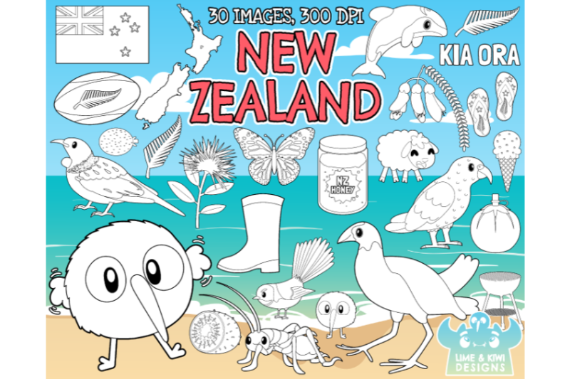 new-zealand-kiwiana-digital-stamps-lime-and-kiwi-designs