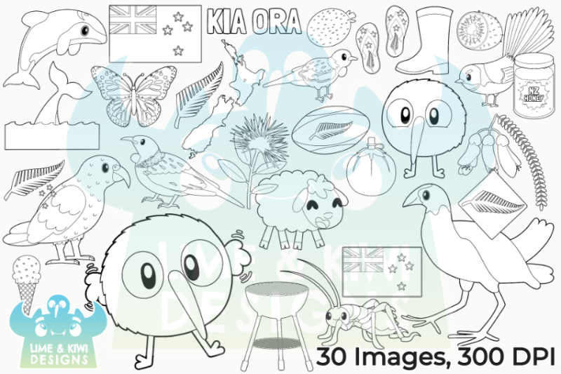 new-zealand-kiwiana-digital-stamps-lime-and-kiwi-designs