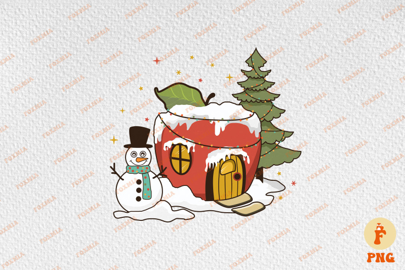 retro-apple-house-and-snowman-christmas