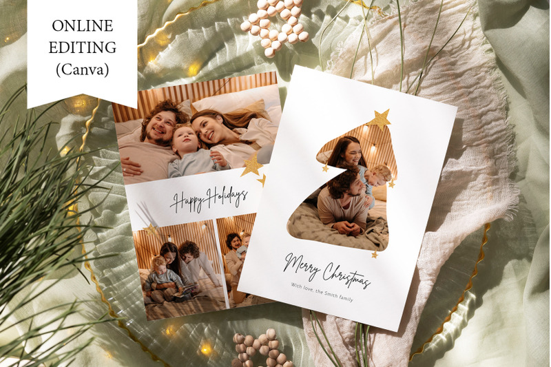 christmas-tree-photo-collage-card-family-holiday-greeting-card-boho-ed