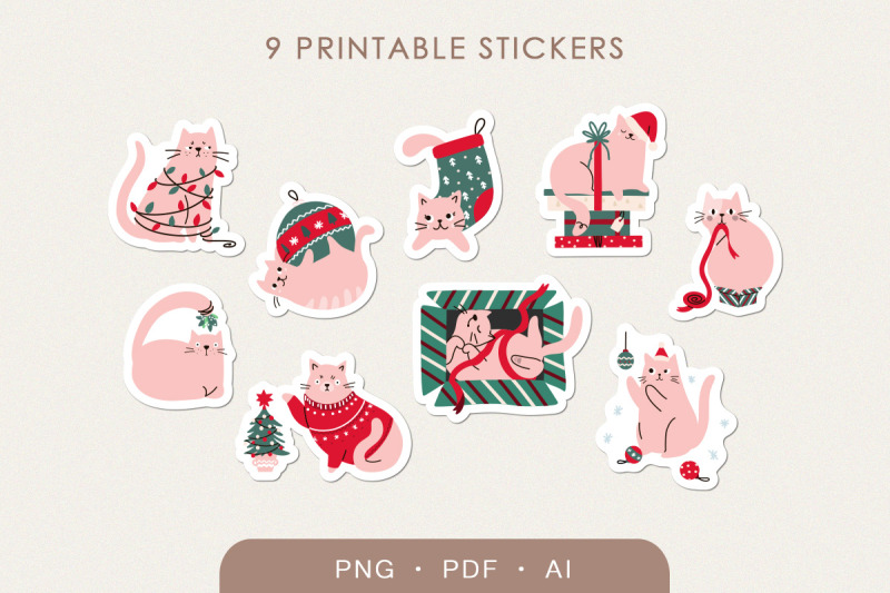 9-christmas-cats-stickers-printable-digital-stickers-bundle