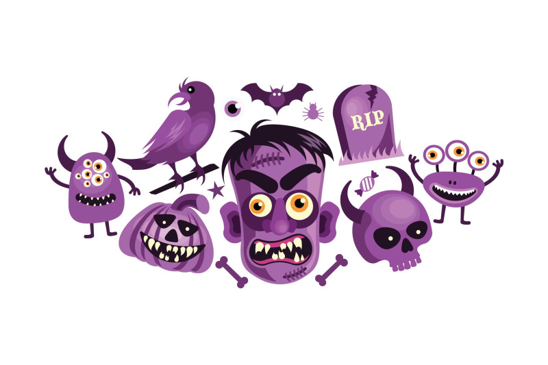 set-of-halloween-spooky-and-scary-object-graphics-vector-illustration