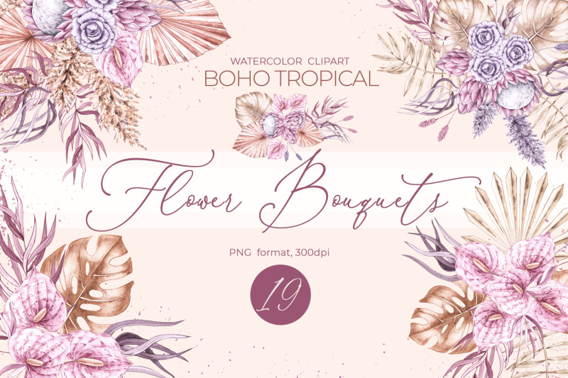 watercolor-boho-flower-bouquets-clipart-png