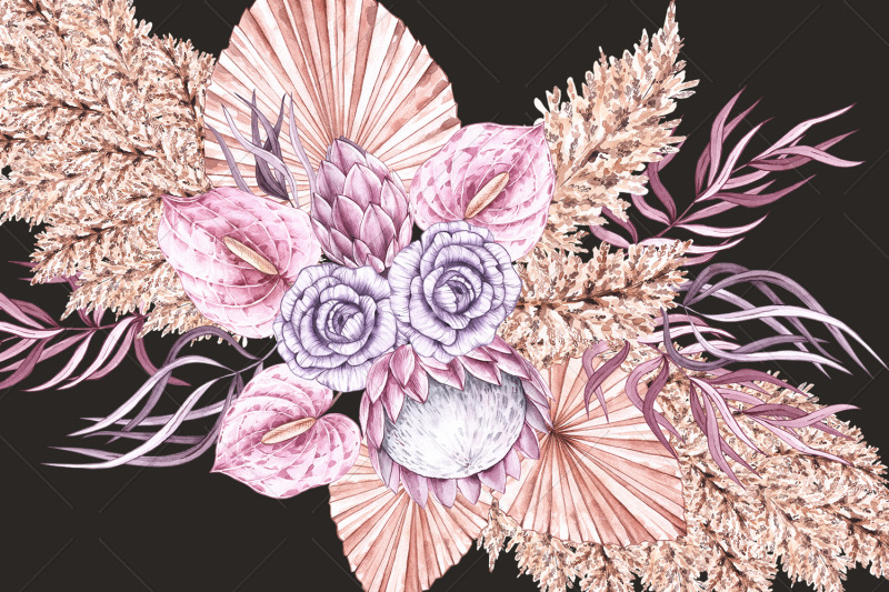 watercolor-boho-flower-bouquets-clipart-png