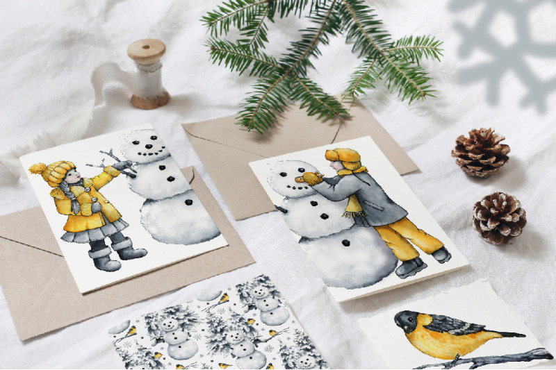 winter-clipart-christmas-watercolor-children-snowman
