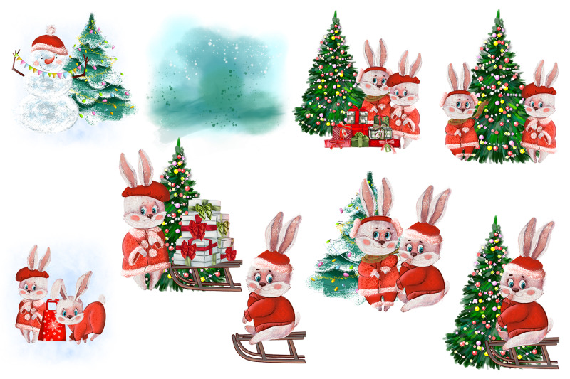 christmas-rabbit-sublimation-clipart-winter-watercolor-hare